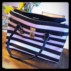 Classy Black & White Striped Cross Body Satchel